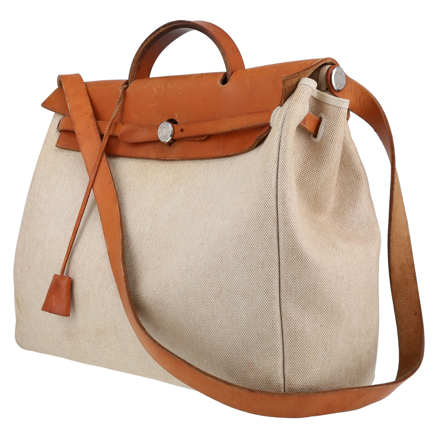 Borsa da spalla o a mano Hermès  Herbag in tela beige e mucca Hunter naturale - Detail D3