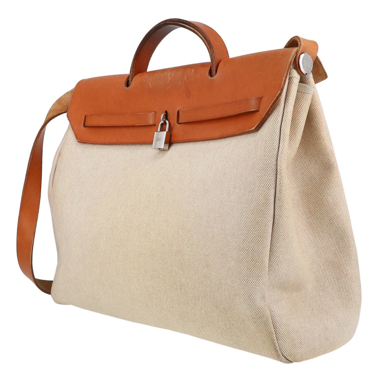 Borsa da spalla o a mano Hermès  Herbag in tela beige e mucca Hunter naturale - Detail D5