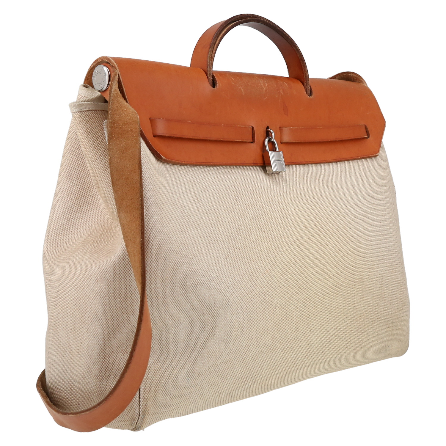 Borsa da spalla o a mano Hermès  Herbag in tela beige e mucca Hunter naturale - Detail D6