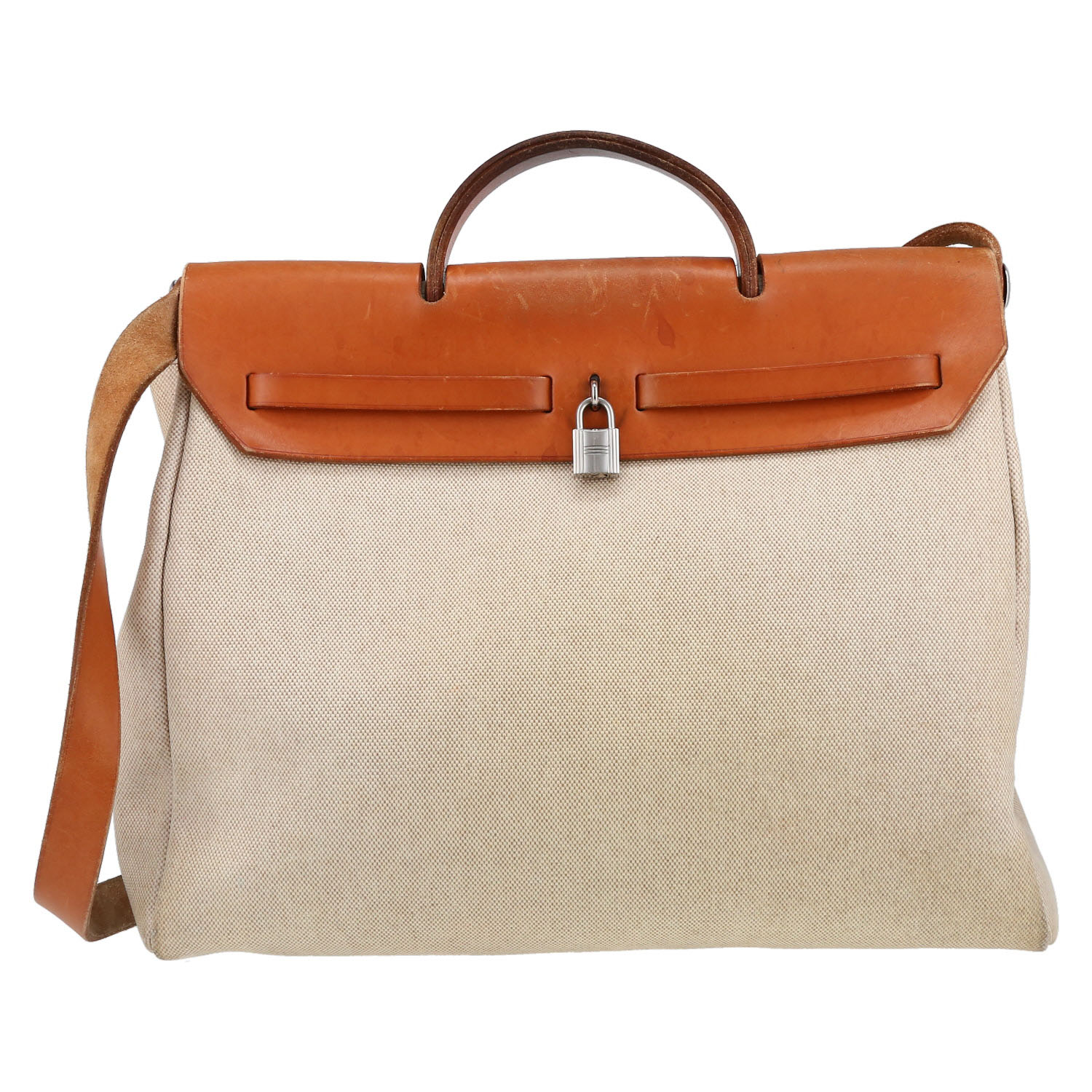 Borsa da spalla o a mano Hermès  Herbag in tela beige e mucca Hunter naturale - Detail D7