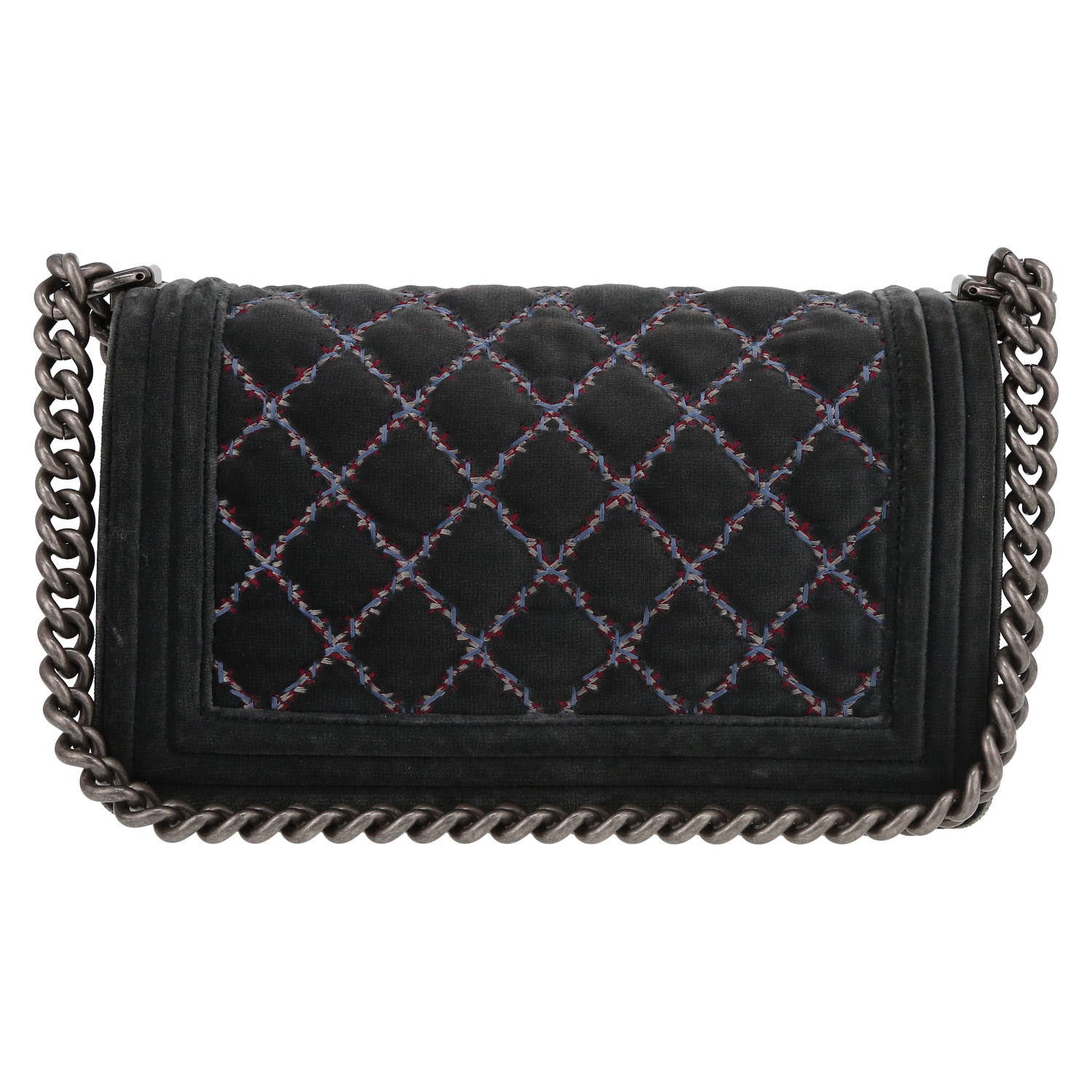 Chanel Boy shoulder bag in grey quilted velvet - Detail D7