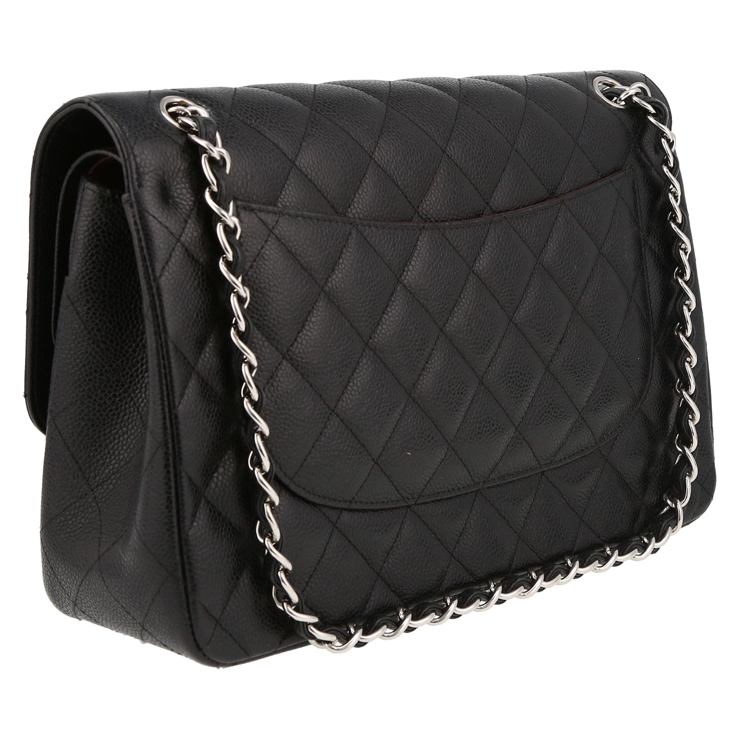 Chanel  Timeless Jumbo shoulder bag  in black quilted grained leather - Detail D6