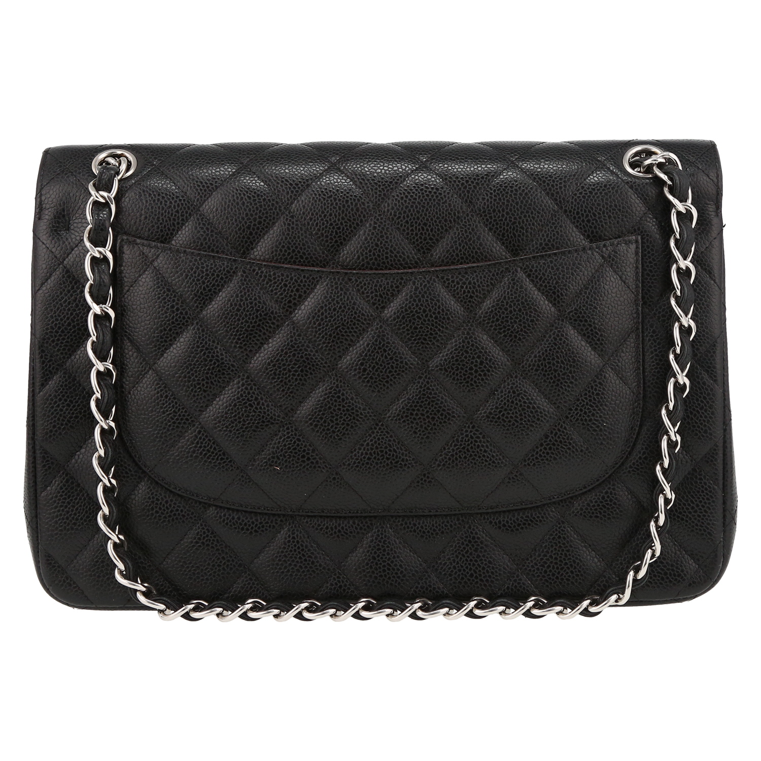 Chanel  Timeless Jumbo shoulder bag  in black quilted grained leather - Detail D7