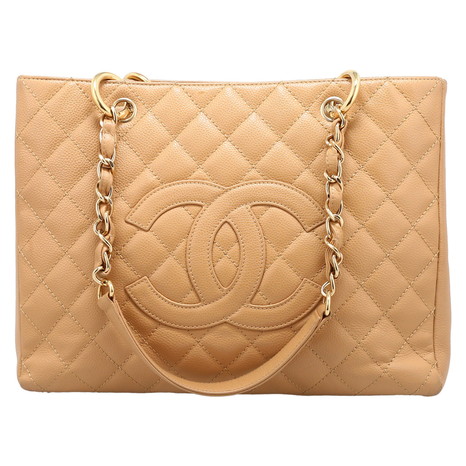 Borsa da spalla o a mano Chanel  Shopping GST in pelle martellata e trapuntata beige - Detail D2