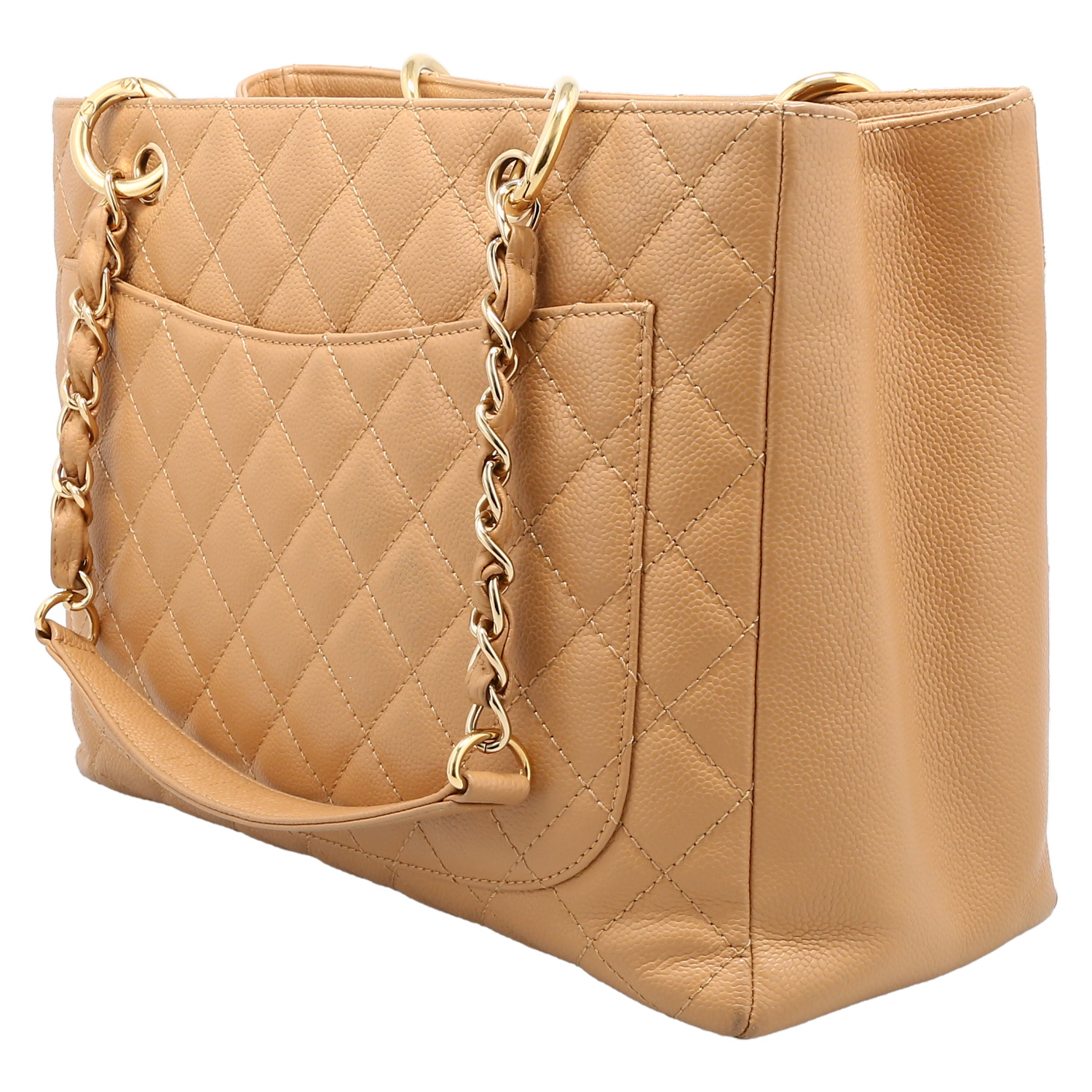 Borsa da spalla o a mano Chanel  Shopping GST in pelle martellata e trapuntata beige - Detail D5