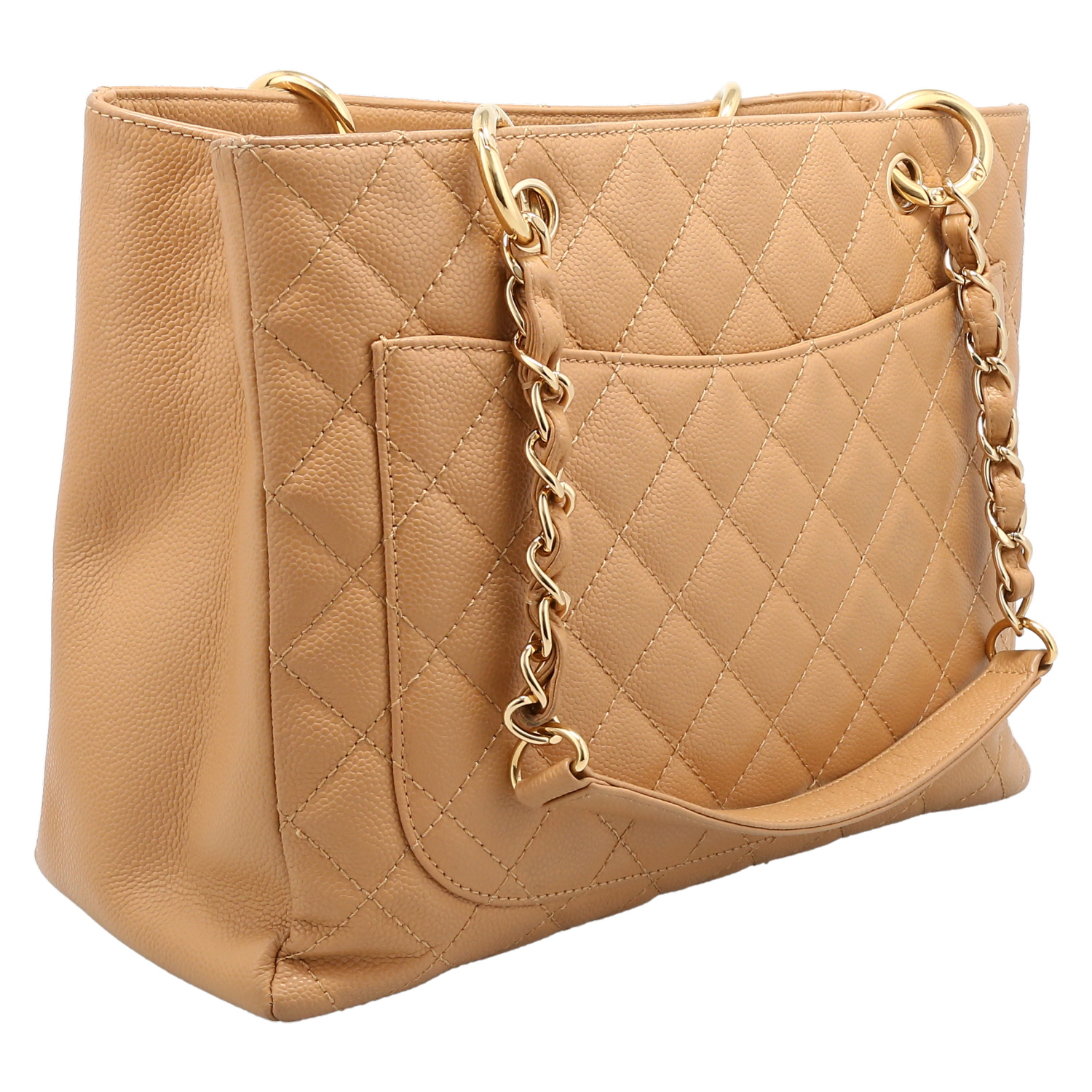 Chanel  Shopping GST bag worn on the shoulder or carried in the hand  in beige quilted grained leather - Detail D6