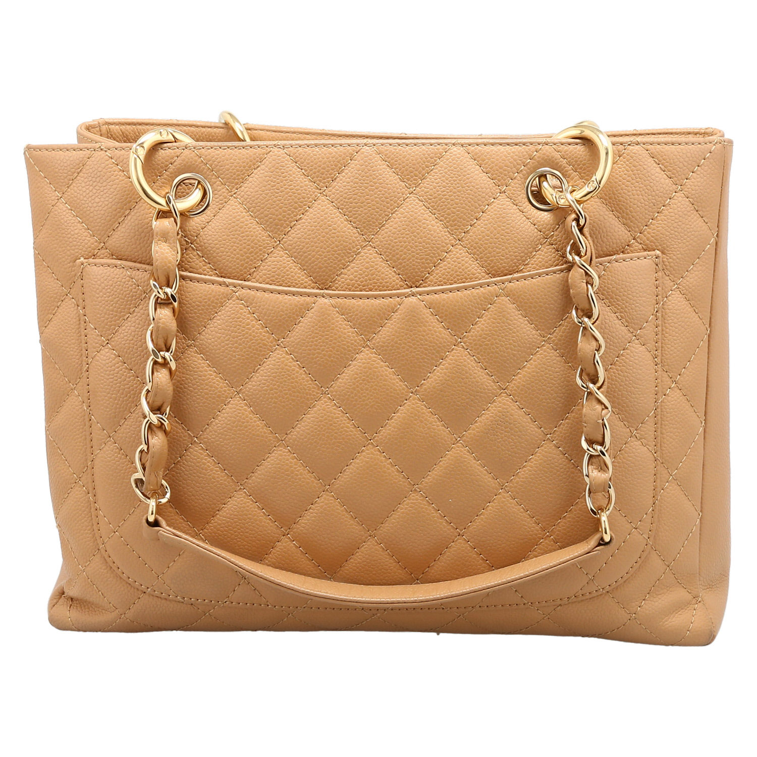 Chanel  Shopping GST bag worn on the shoulder or carried in the hand  in beige quilted grained leather - Detail D7