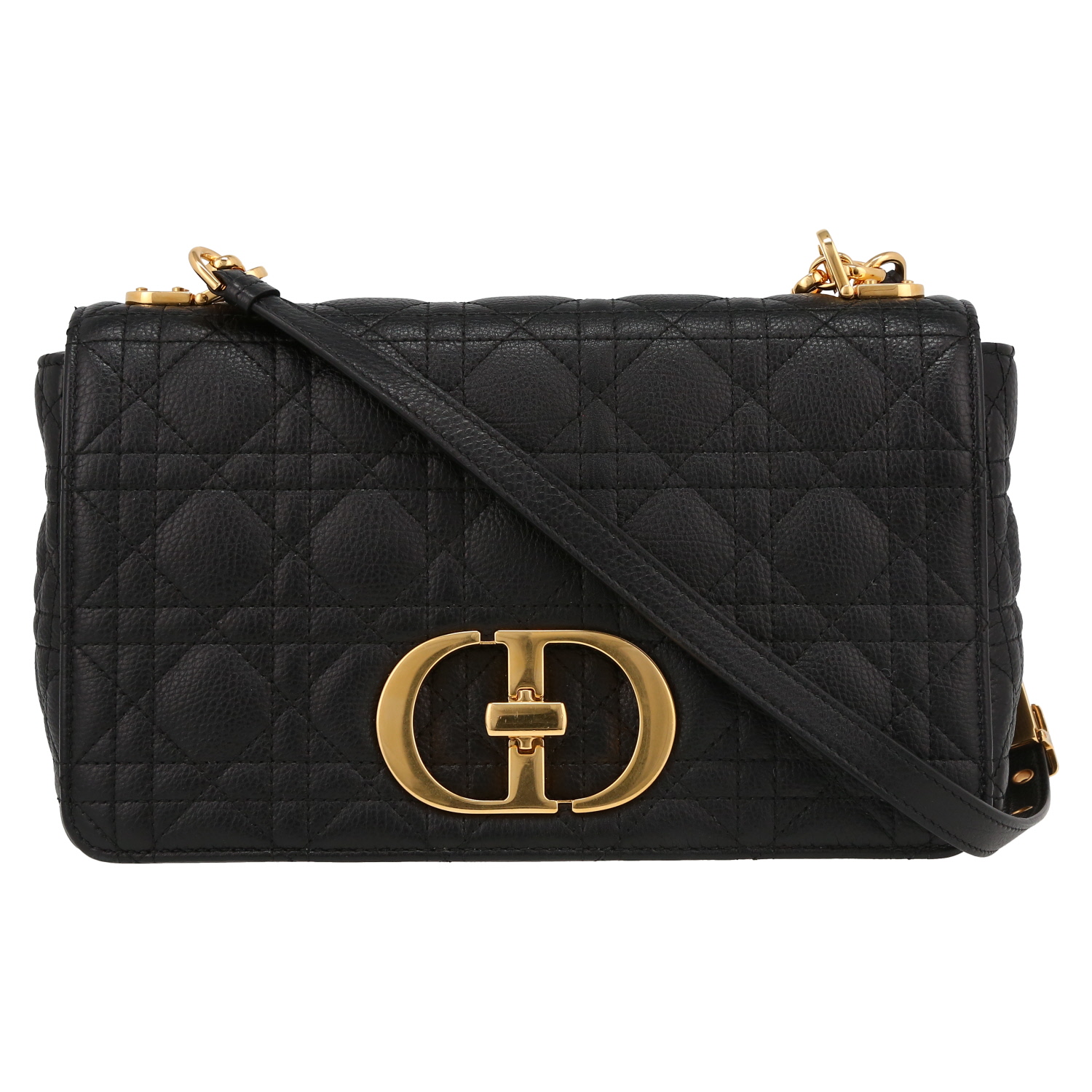 Sac bandoulière Dior  Caro moyen modèle  en cuir matelassé noir - Detail D2