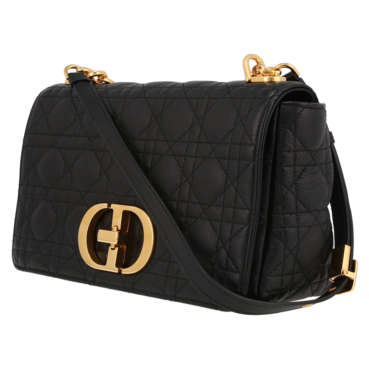 Sac bandoulière Dior  Caro moyen modèle  en cuir matelassé noir - Detail D3