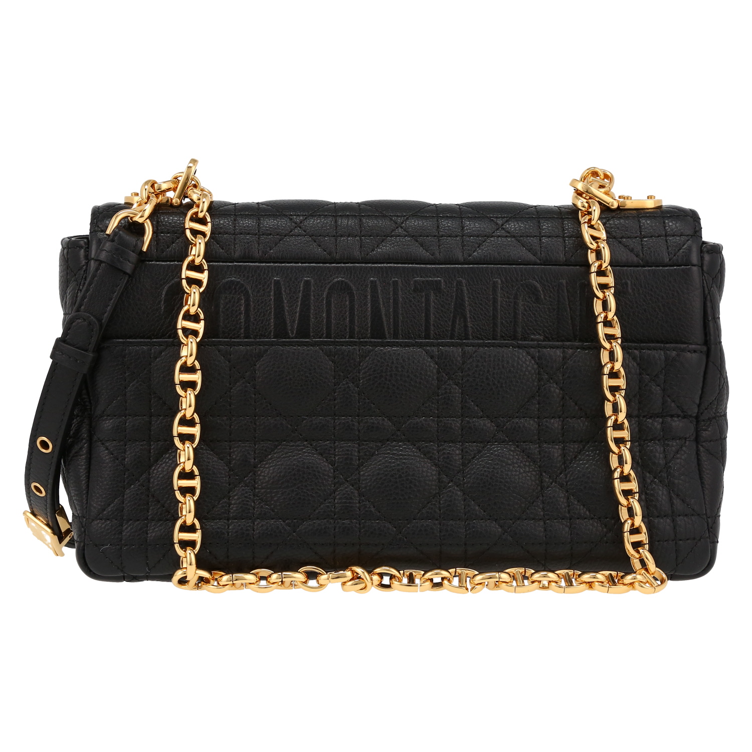 Sac bandoulière Dior  Caro moyen modèle  en cuir matelassé noir - Detail D7