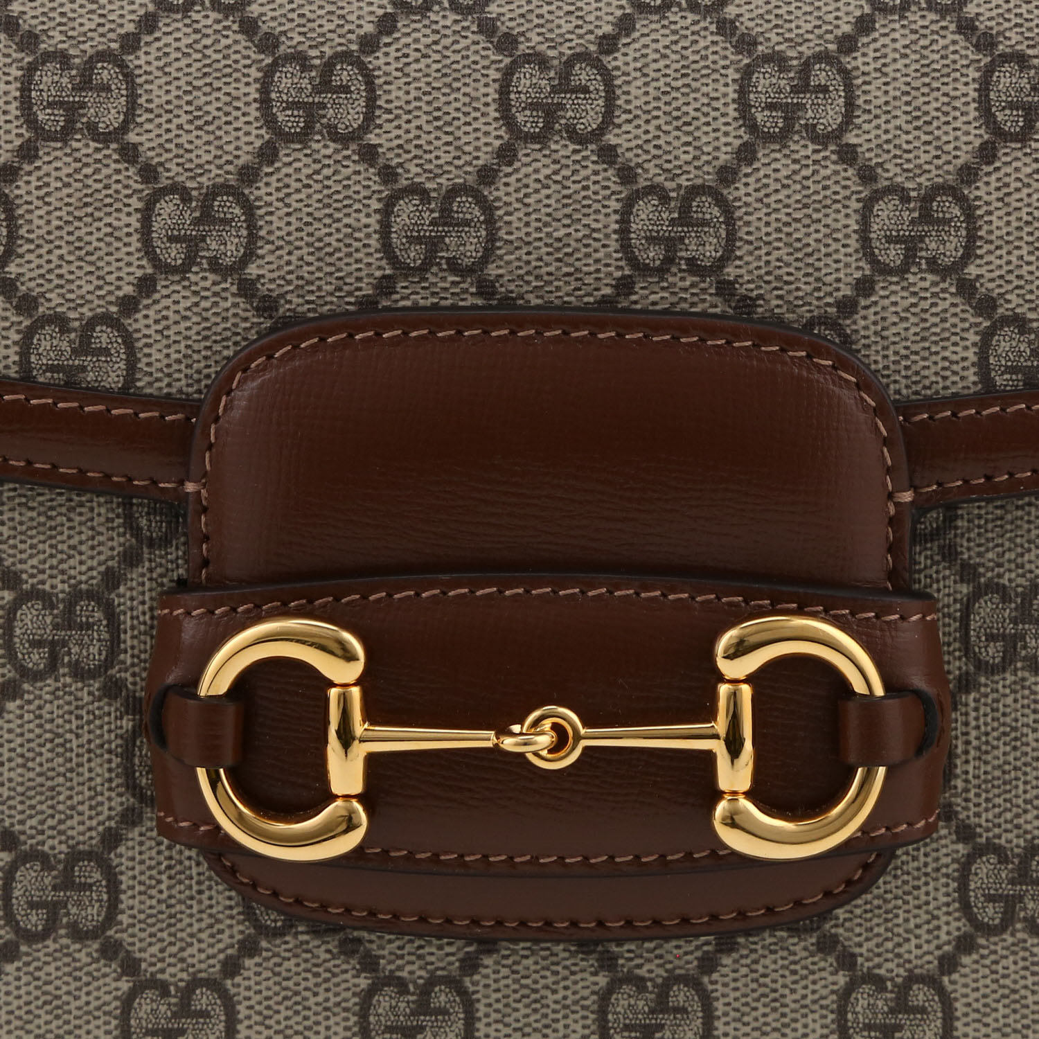 Borsa a tracolla Gucci  1955 Horsebit in tela monogram beige e pelle marrone - Detail D1