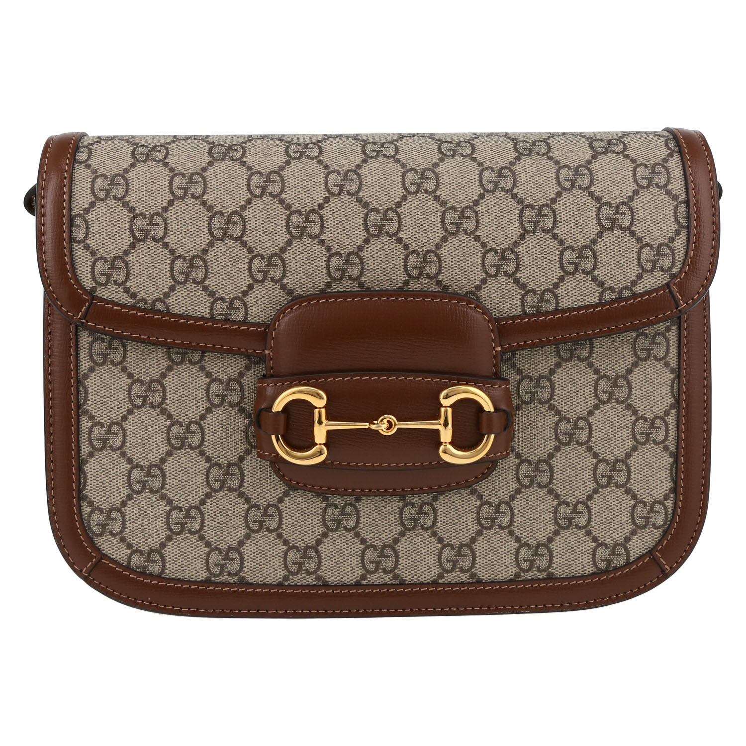 Bolso bandolera Gucci  1955 Horsebit en lona Monogram beige y cuero marrón - Detail D2