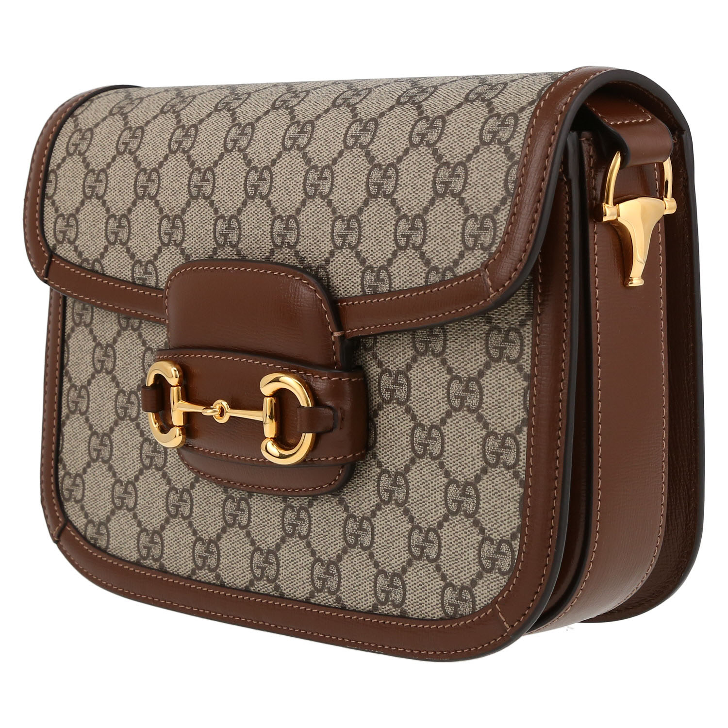 Borsa a tracolla Gucci  1955 Horsebit in tela monogram beige e pelle marrone - Detail D3