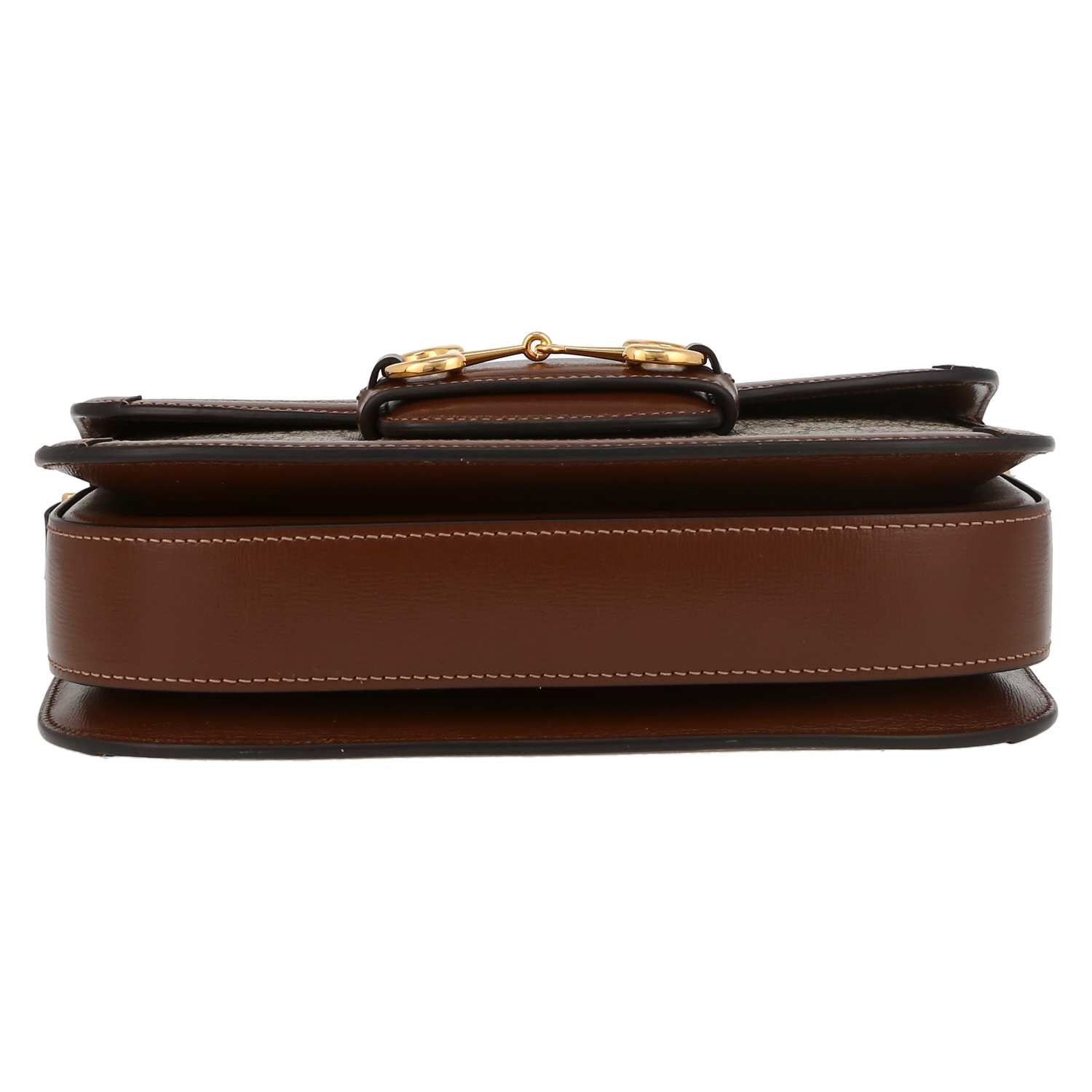 Gucci  1955 Horsebit shoulder bag  in beige monogram canvas  and brown leather - Detail D4