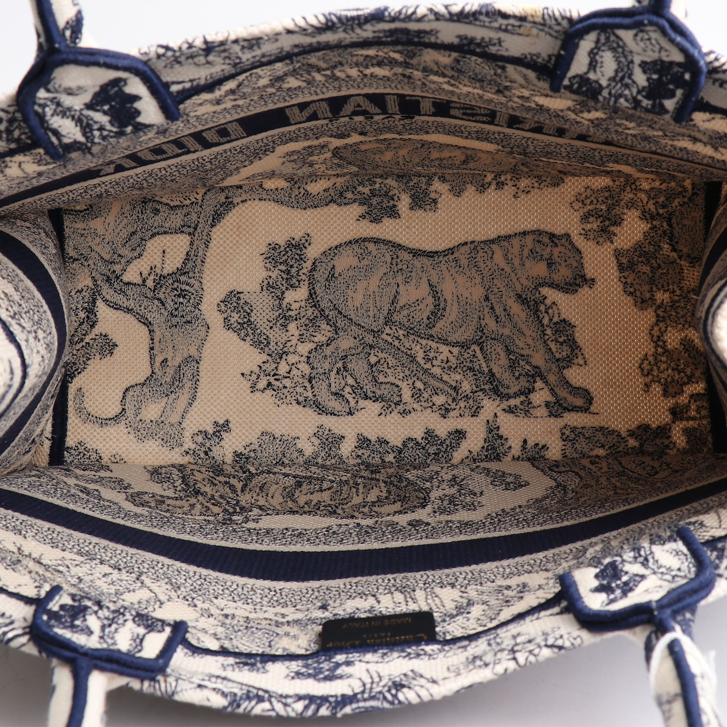 Sac cabas Dior  Book Tote grand modèle  en toile bleu-marine et blanche - Detail D2