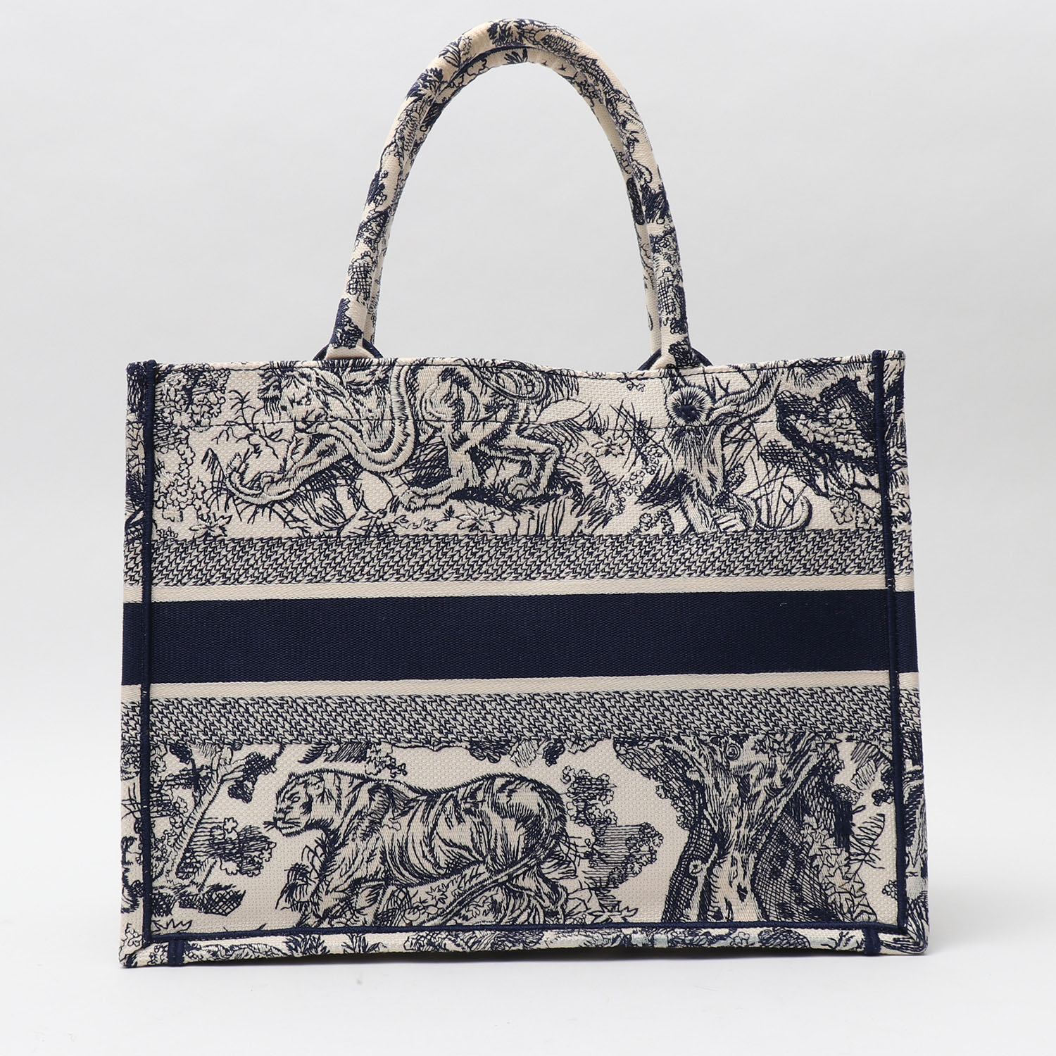 Shopping bag Dior  Book Tote modello grande  in tela blu marino e bianca - Detail D7