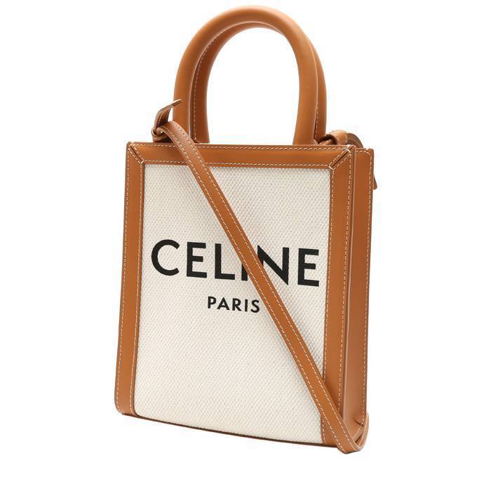 Celine Vertical Cabas Mini Canvas & Leather Tote in Brown