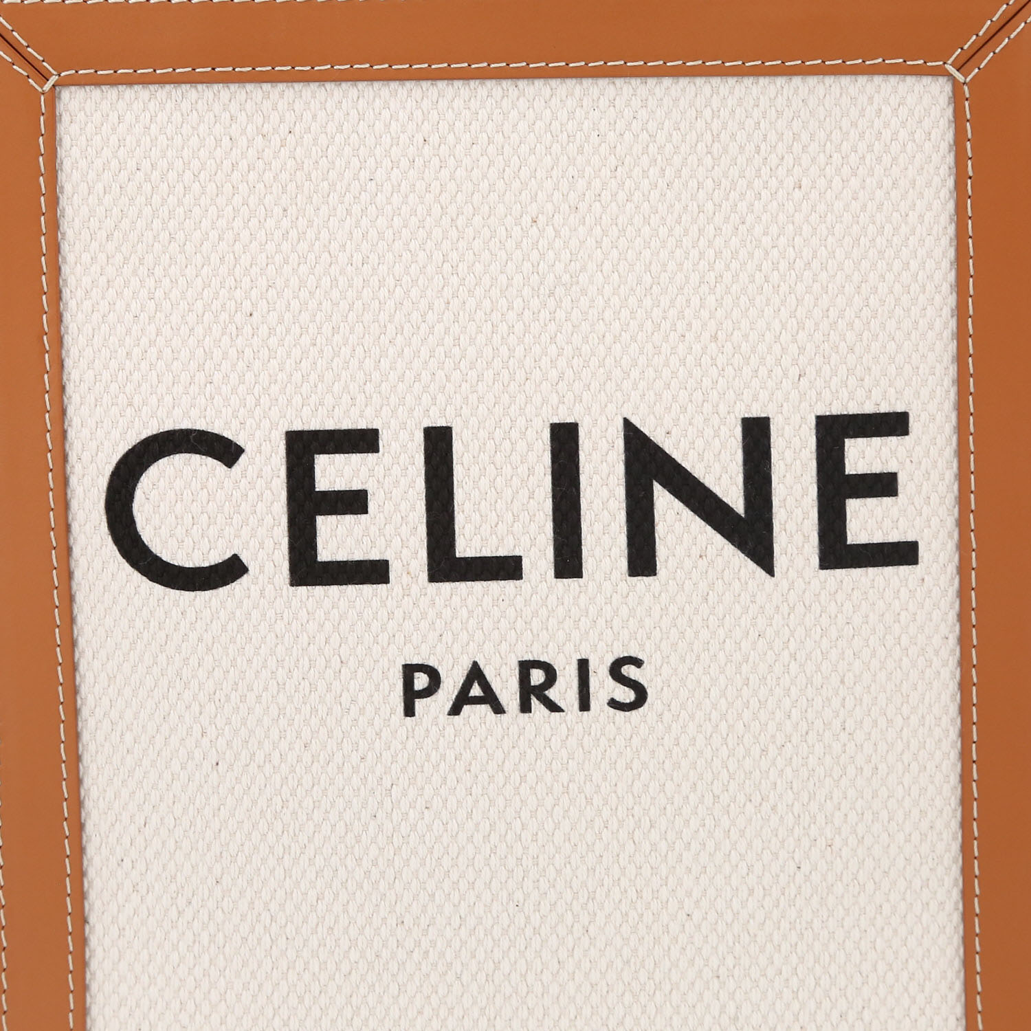 Celine  Vertical mini  shopping bag  in beige canvas  and brown leather - Detail D1