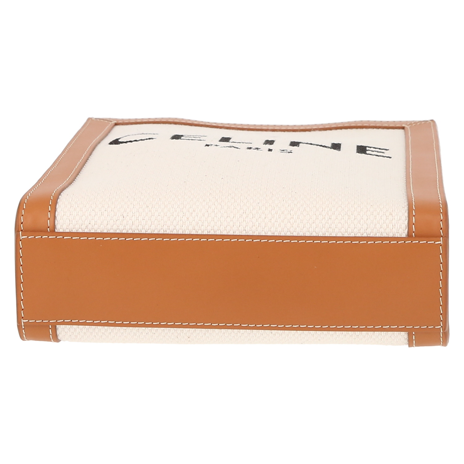 Sac cabas Celine  Vertical mini  en toile beige et cuir marron - Detail D4