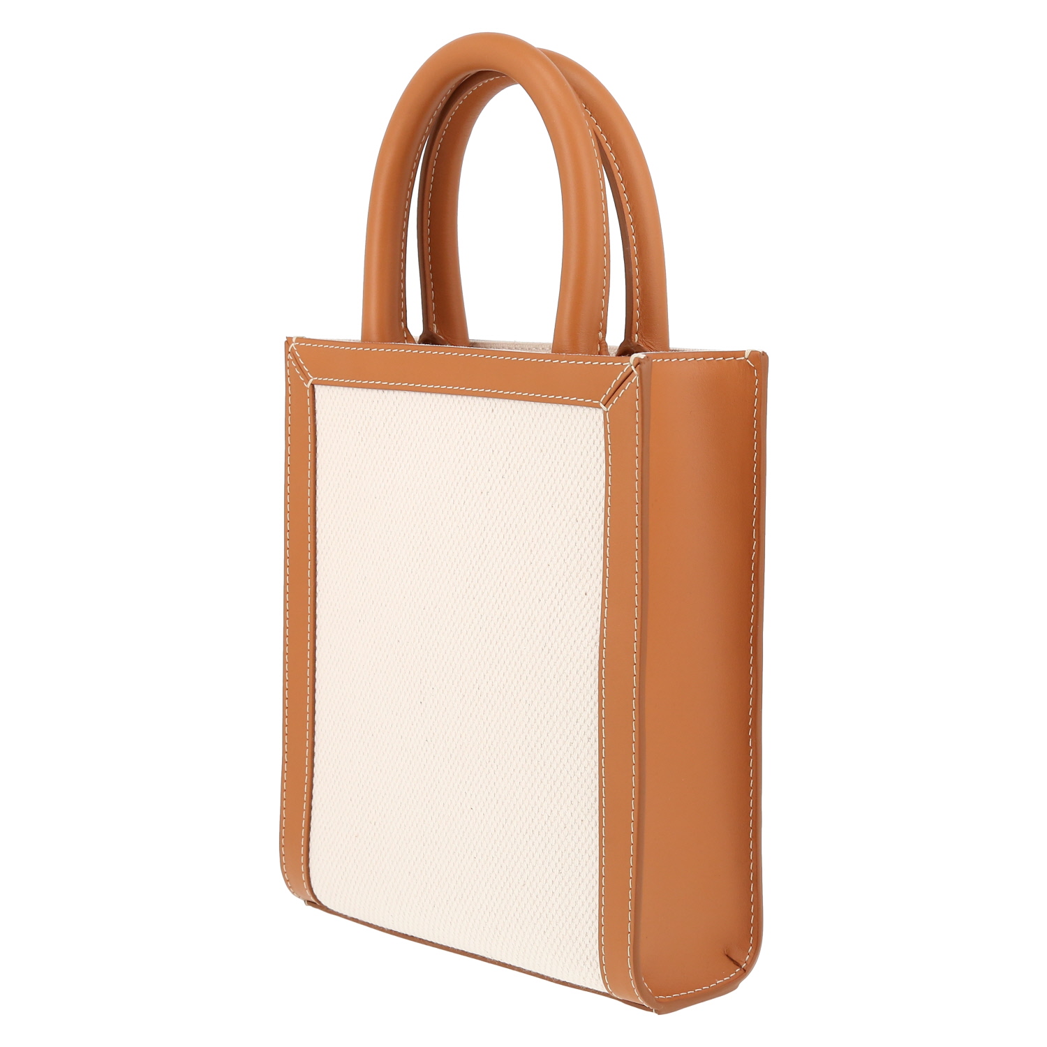 Shopping bag Celine  Vertical mini  in tela beige e pelle marrone - Detail D5