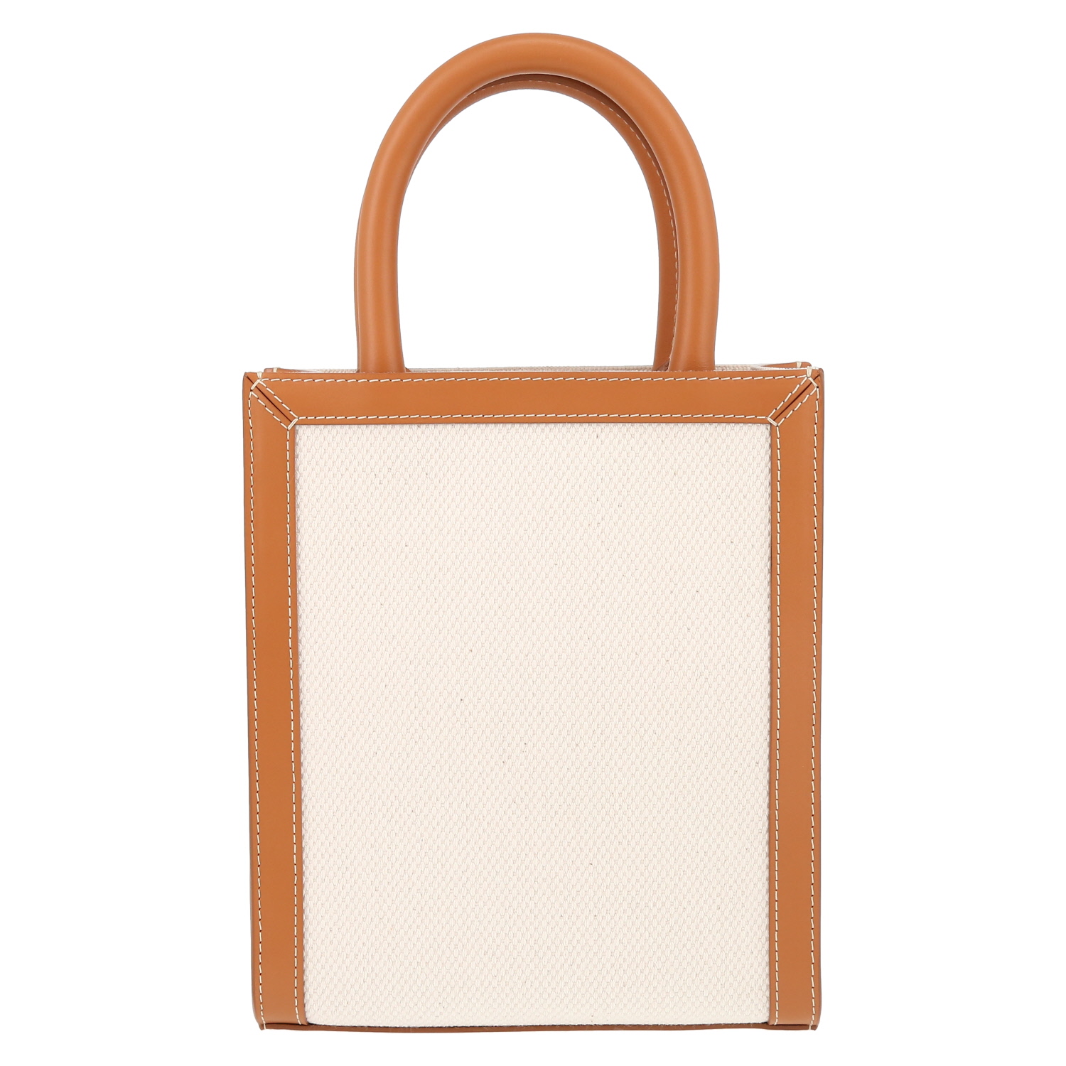 Sac cabas Celine  Vertical mini  en toile beige et cuir marron - Detail D7
