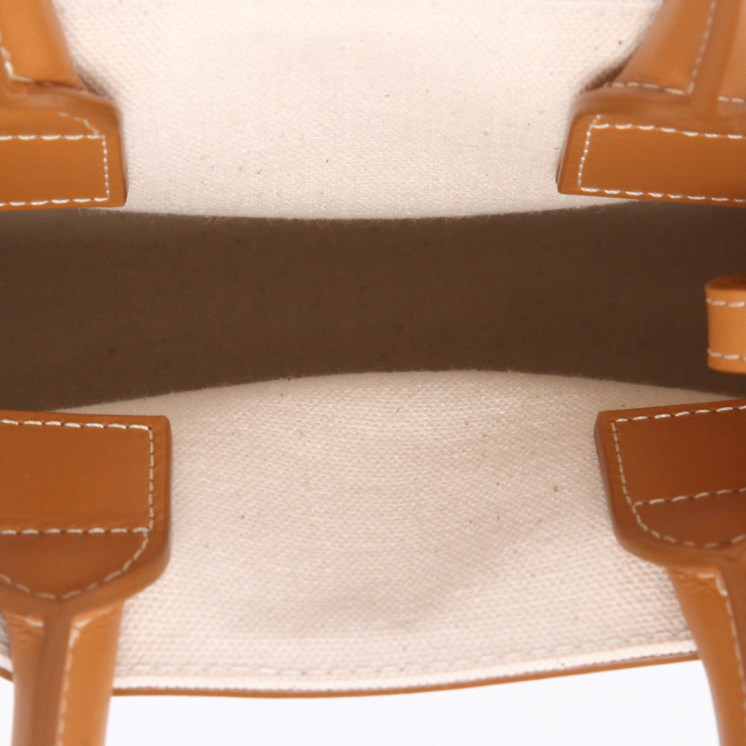 Sac cabas Celine  Vertical mini  en toile beige et cuir marron - Detail D8