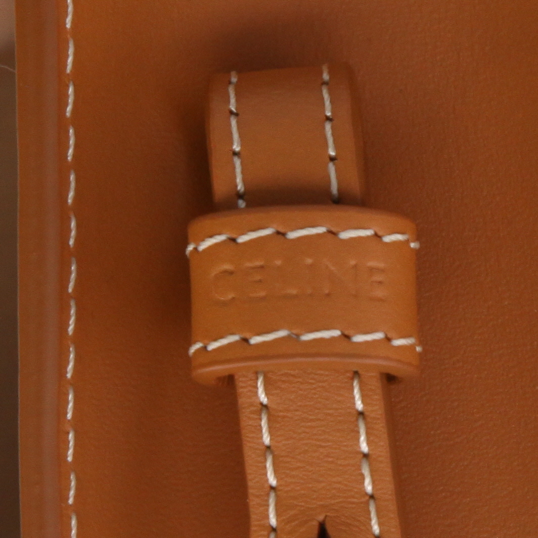 Sac cabas Celine  Vertical mini  en toile beige et cuir marron - Detail D9