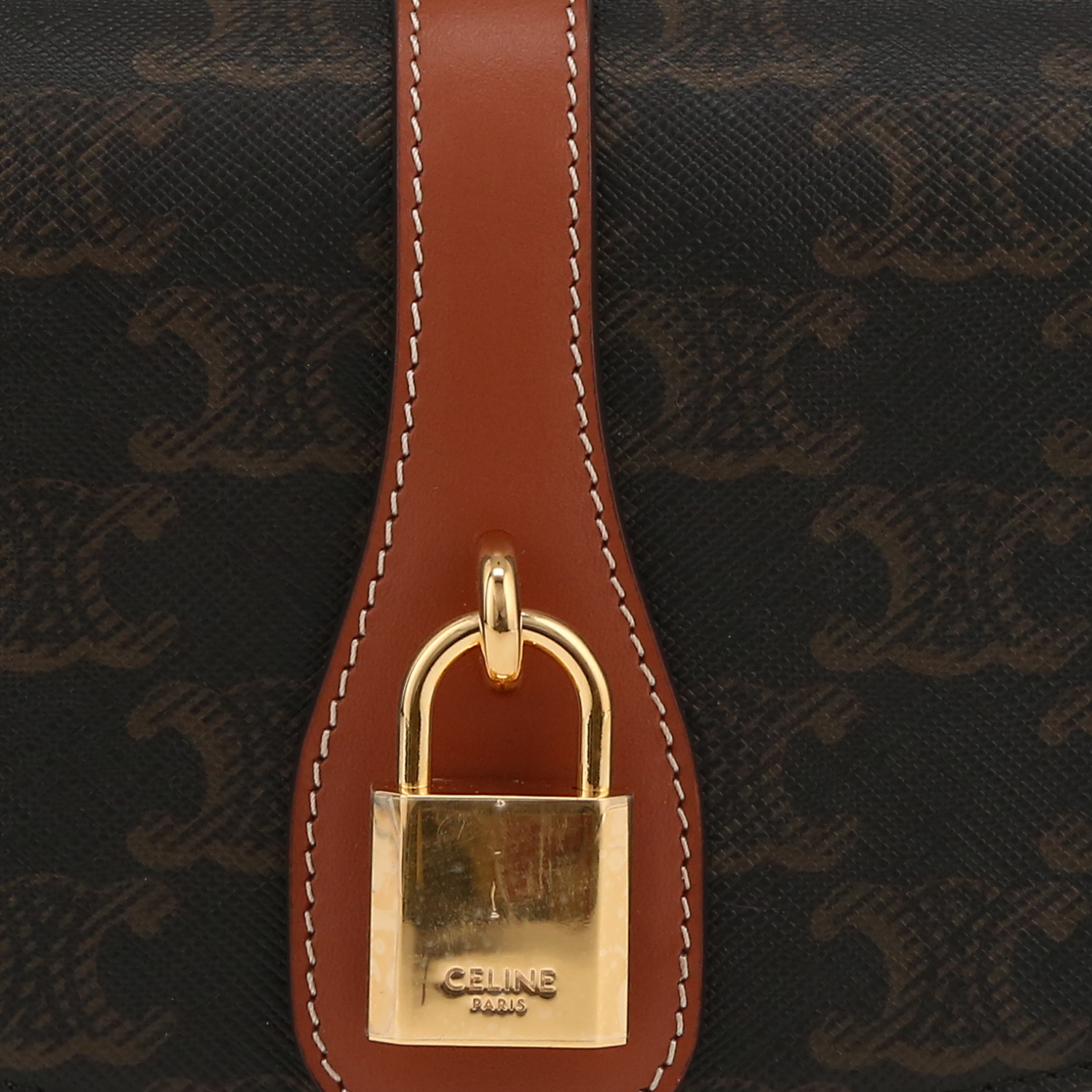 Celine Tabou medium model shoulder bag "Triomphe" canvas and brown leather - Detail D1