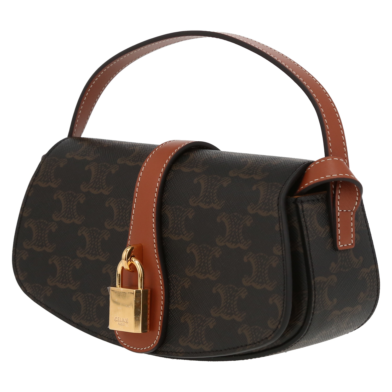 Sac porté épaule Celine Tabou moyen modèle en toile Triomphe et cuir marron - Detail D3
