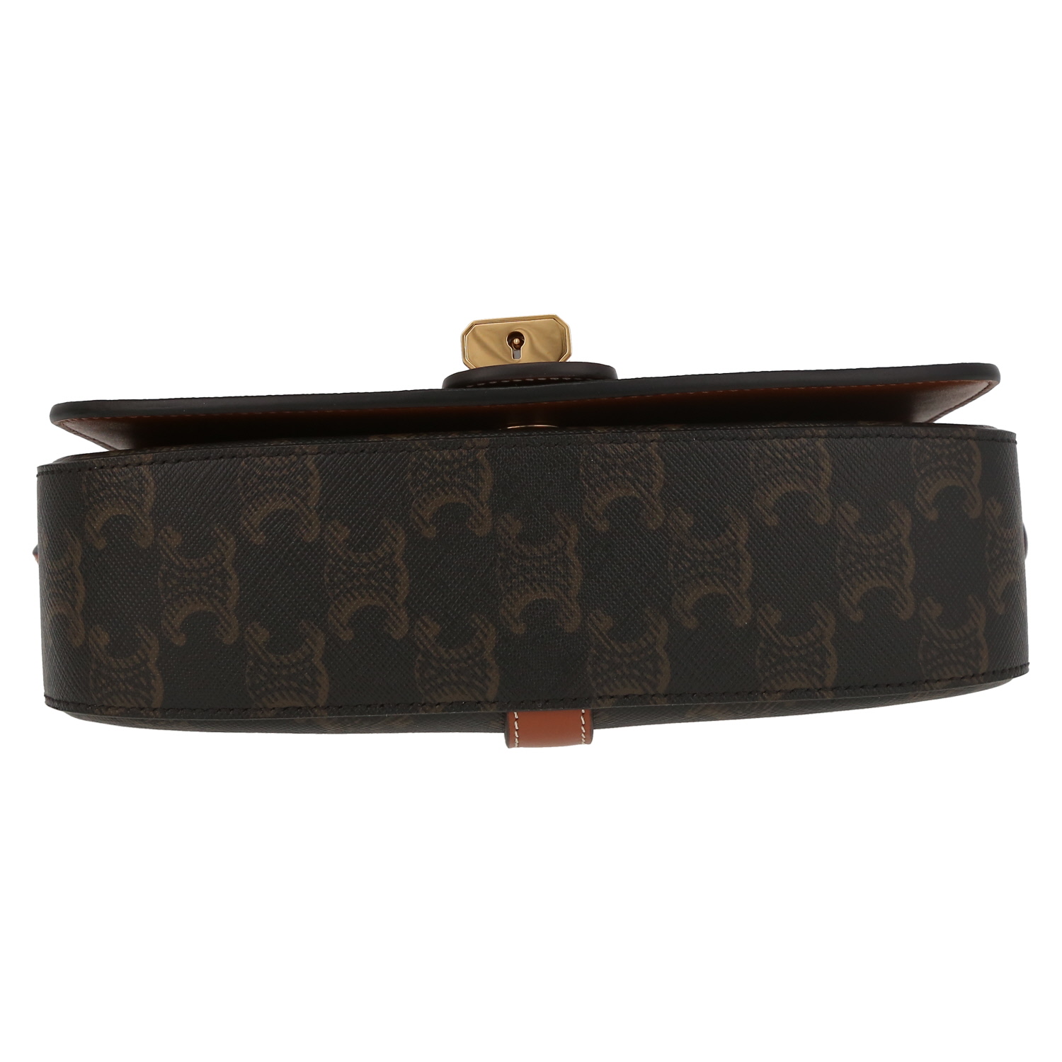 Celine Tabou medium model shoulder bag "Triomphe" canvas and brown leather - Detail D4