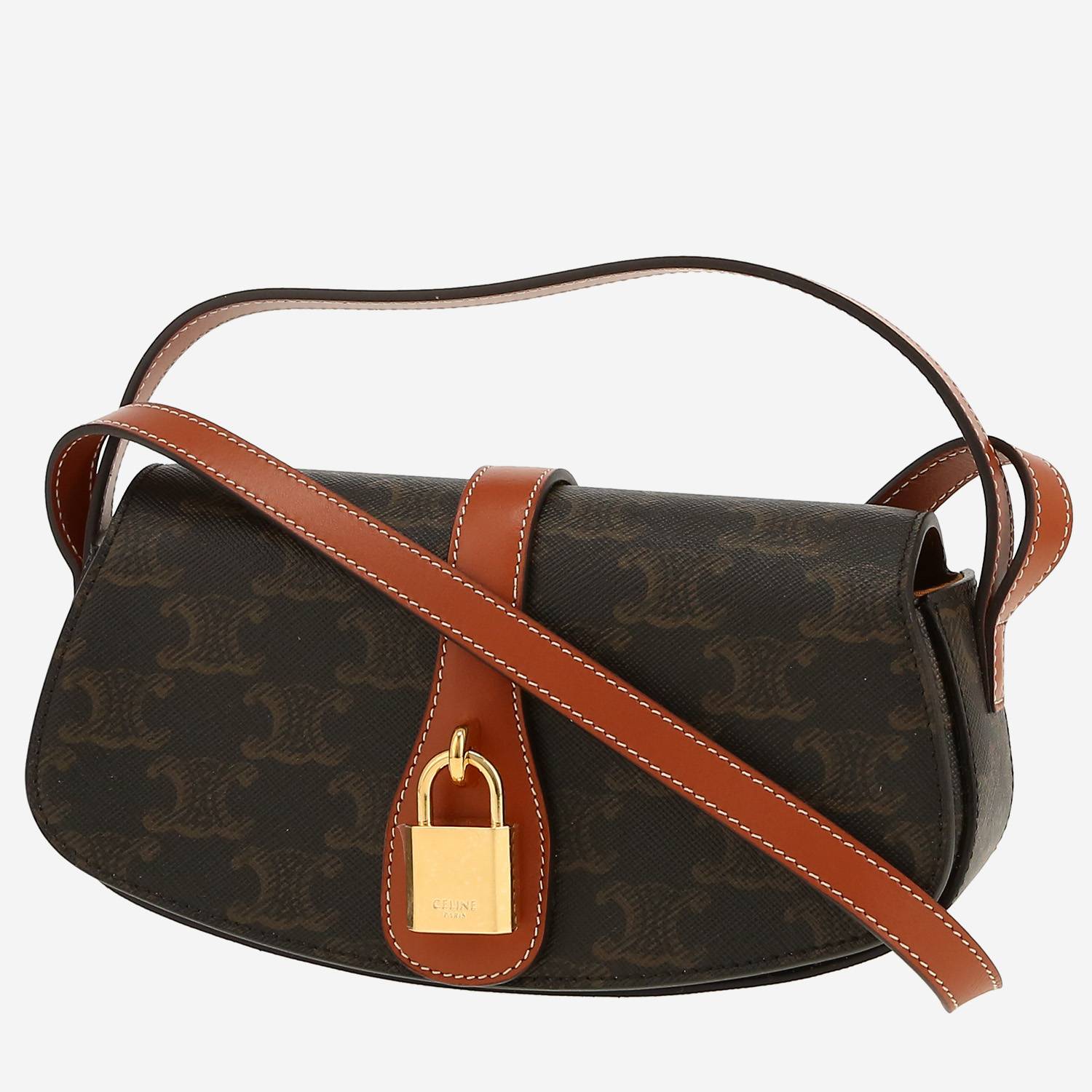 Bolso para llevar al hombro Celine  Tabou modelo mediano  en tejido "Triomphe" y cuero marrón