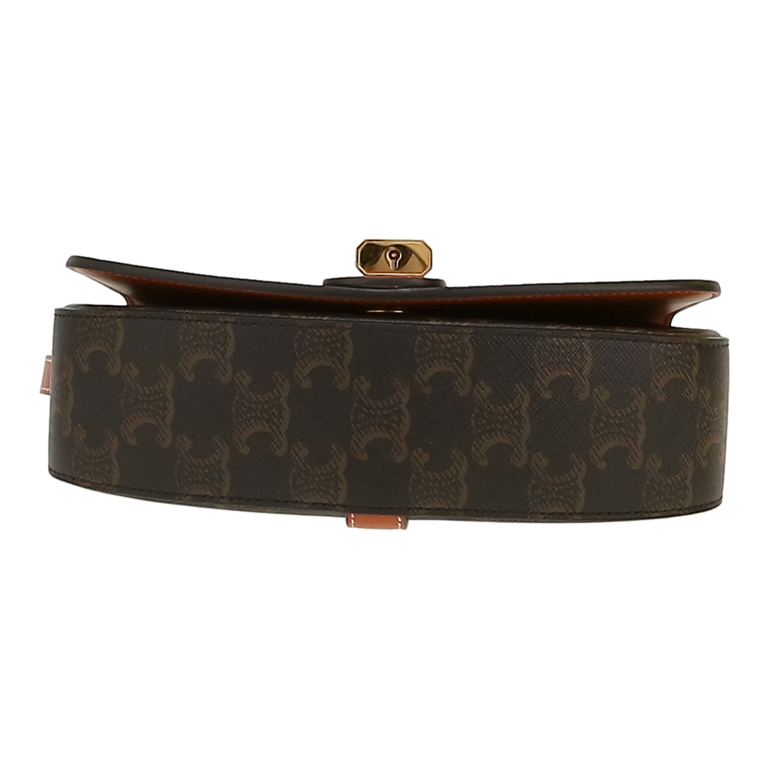 Borsa a spalla Celine  Tabou modello medio  in tela "Triomphe" e pelle marrone - Detail D1