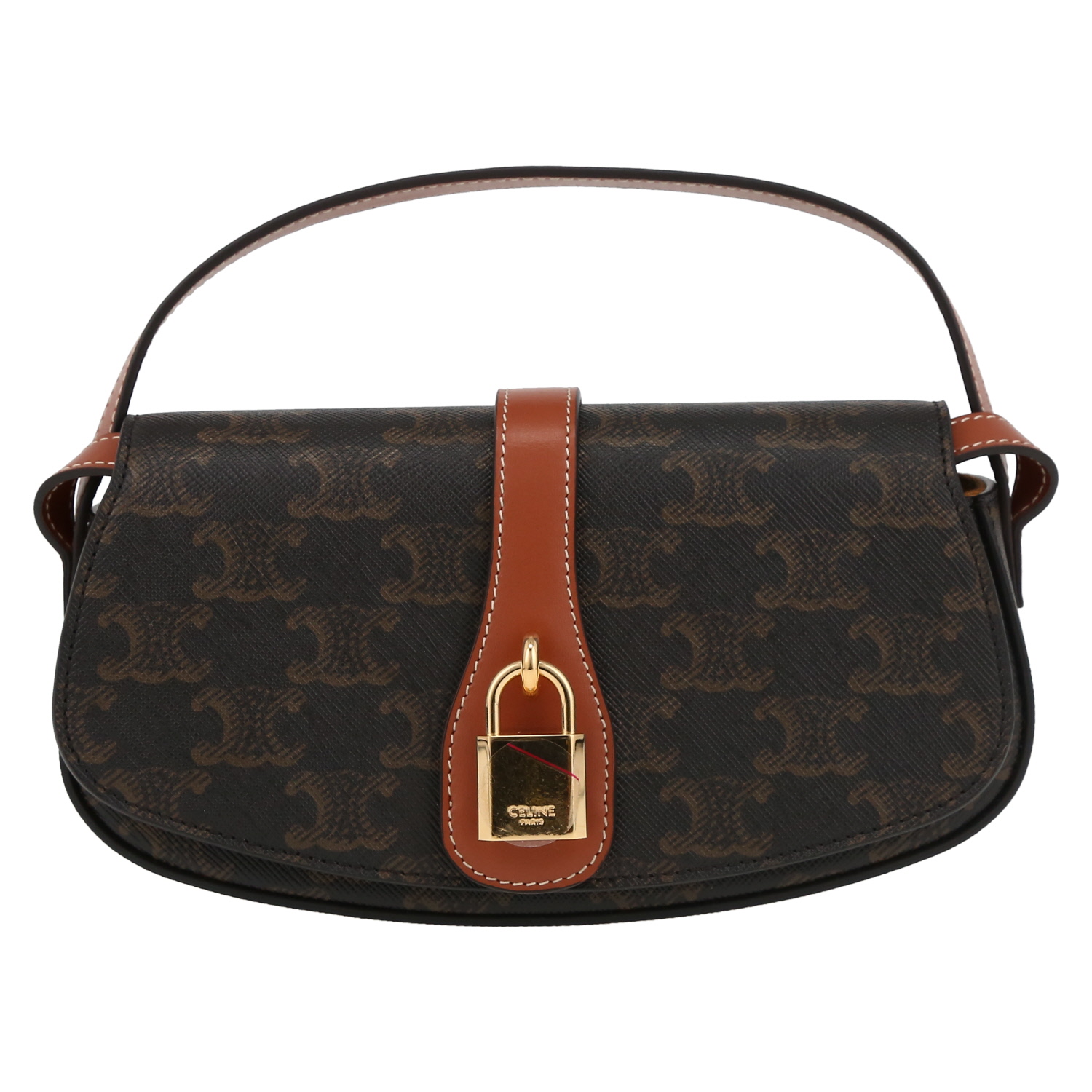 Celine Tabou shoulder bag "Triomphe" canvas and brown leather - Detail D2