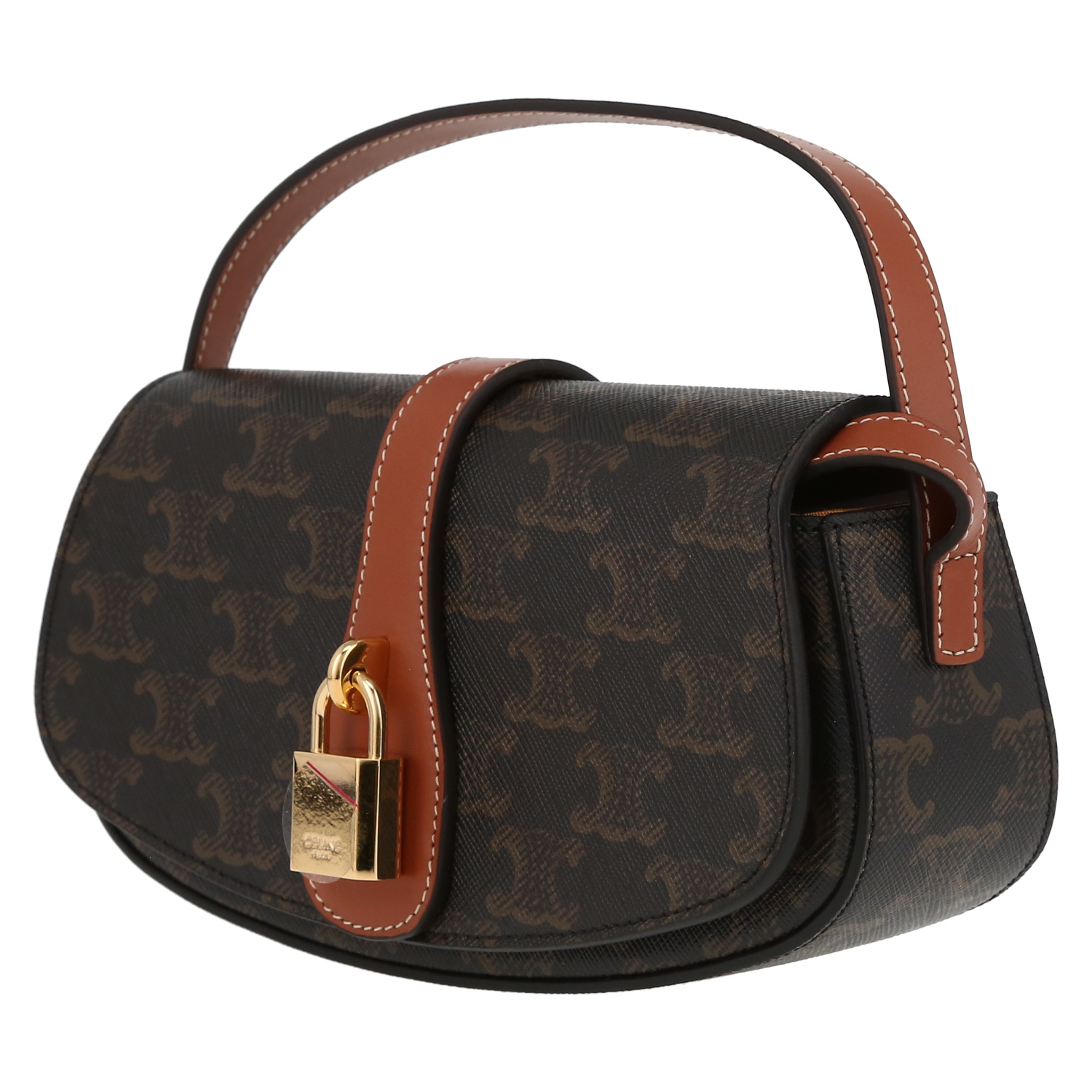 Celine Tabou shoulder bag "Triomphe" canvas and brown leather - Detail D3