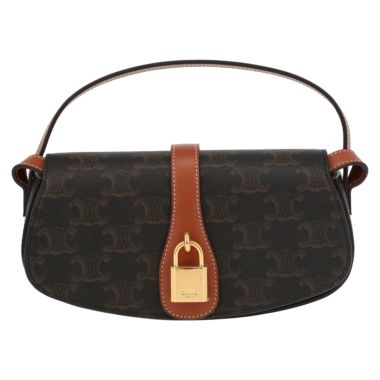 Bolso para llevar al hombro Celine  Tabou modelo mediano  en tejido "Triomphe" y cuero marrón - Detail D2