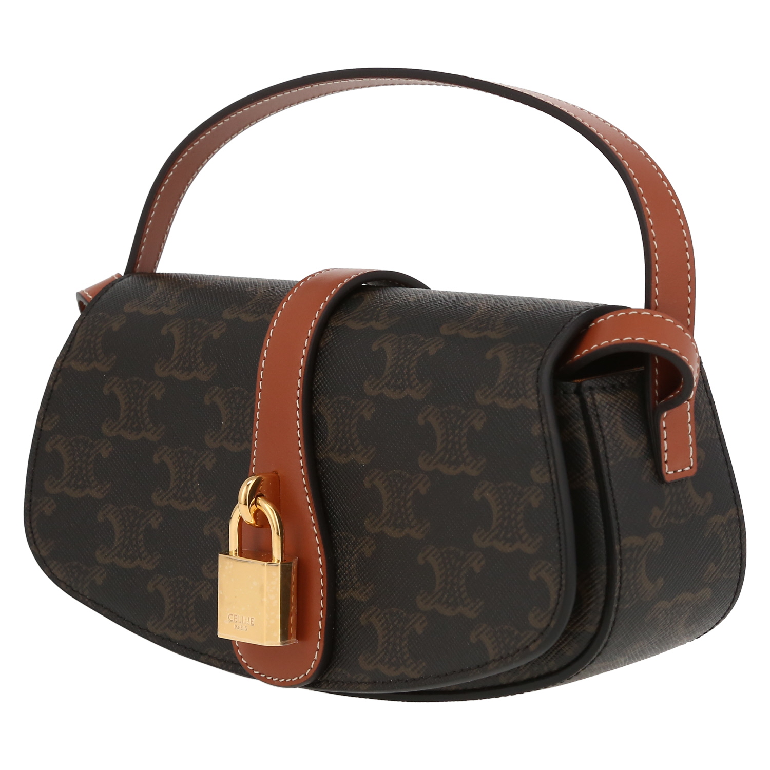 Sac porté épaule Celine  Tabou moyen modèle  en toile Triomphe et cuir marron - Detail D3