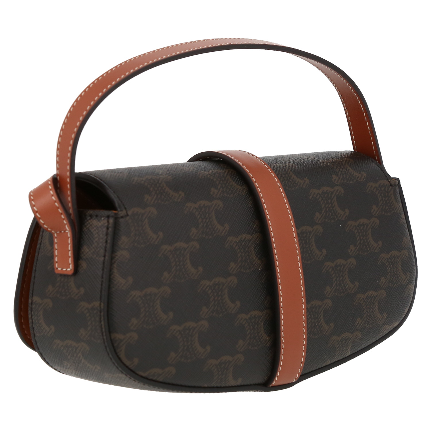 Bolso para llevar al hombro Celine  Tabou modelo mediano  en tejido "Triomphe" y cuero marrón - Detail D6