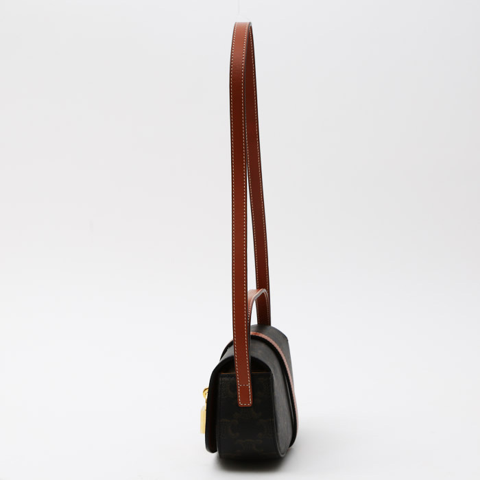 Celine Tabou medium model shoulder bag "Triomphe" canvas and brown leather - Detail D6