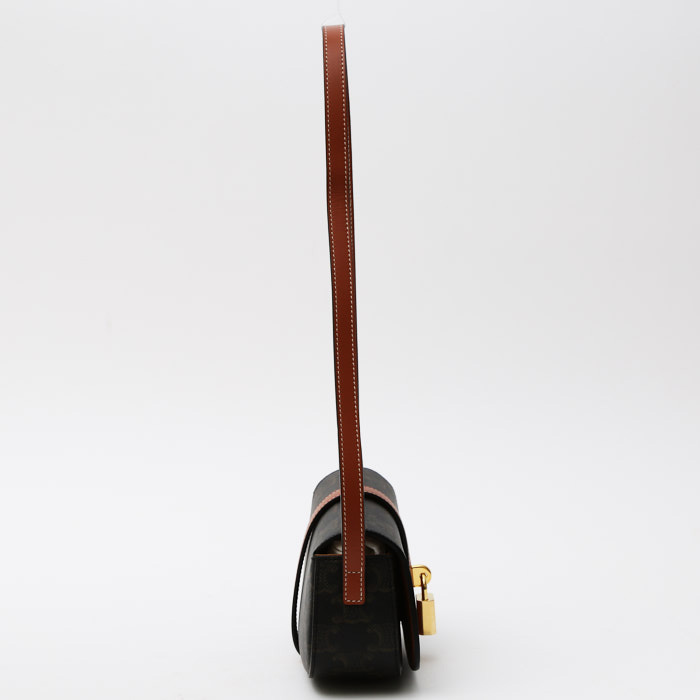 Celine Tabou medium model shoulder bag "Triomphe" canvas and brown leather - Detail D7