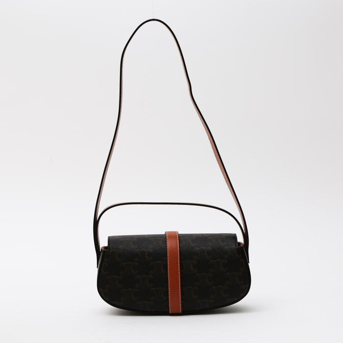 Borsa a spalla Celine  Tabou modello medio  in tela "Triomphe" e pelle marrone - Detail D8
