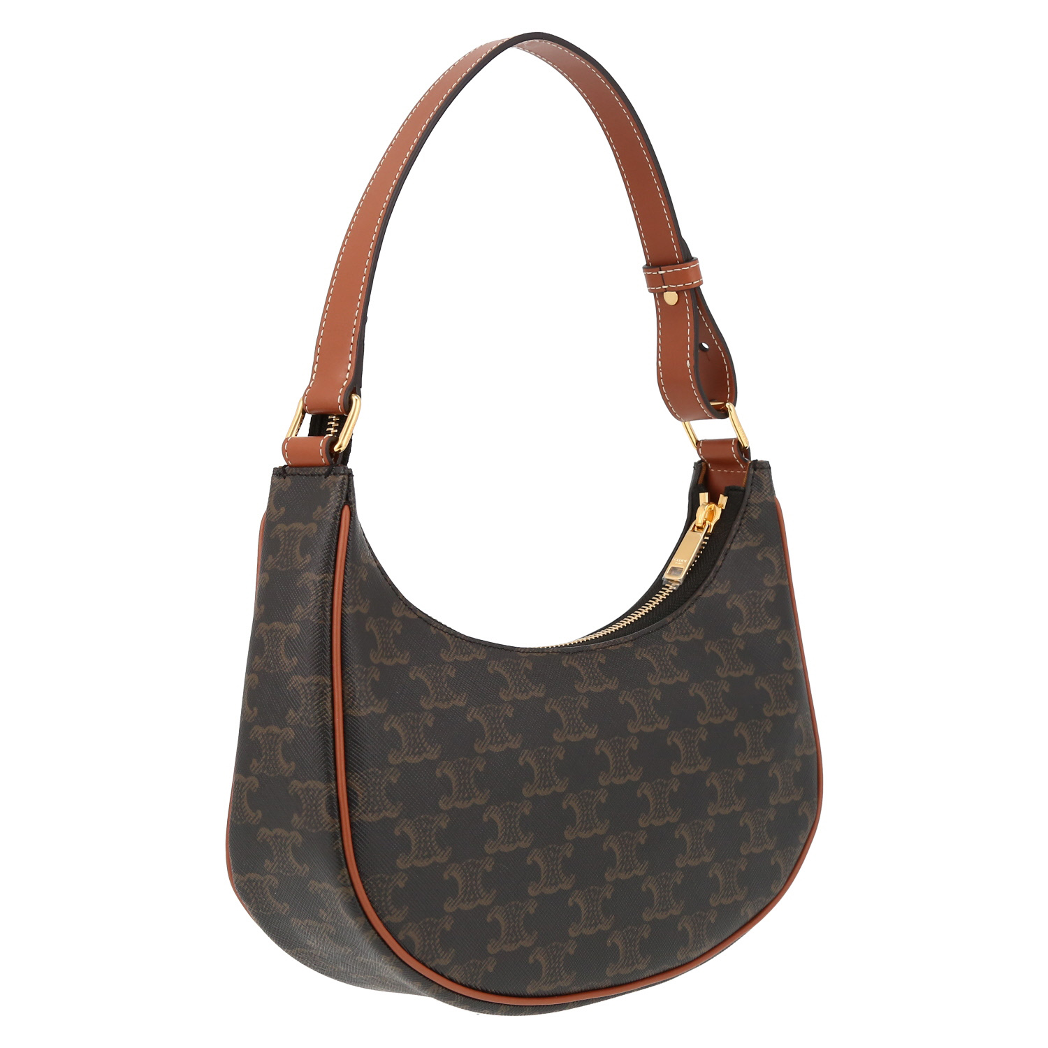 Celine  Ava medium model  handbag  "Triomphe" canvas  and brown leather - Detail D6