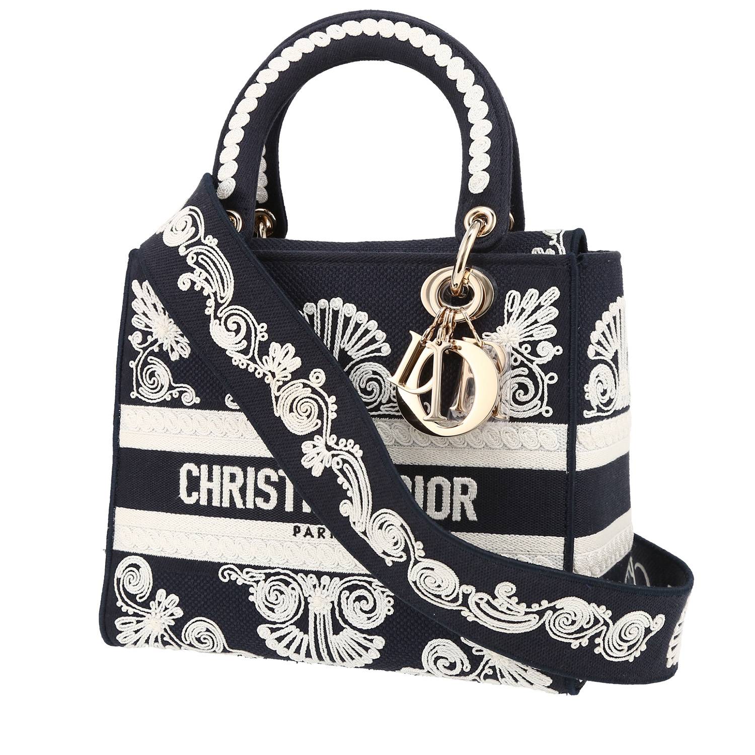 Dior  Lady Dior Edition Limitée medium model  handbag  in blue and white bicolor  canvas - 00pp