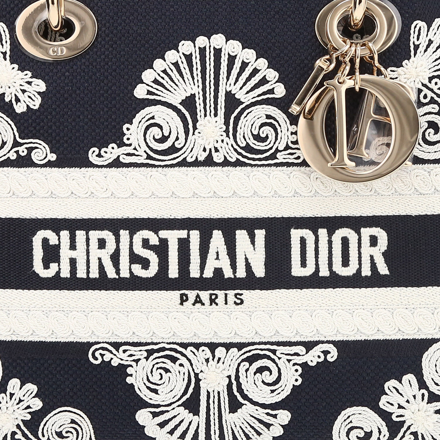 Sac à main Dior  Lady Dior Edition Limitée moyen modèle  en toile bicolore bleue et blanche - Detail D1
