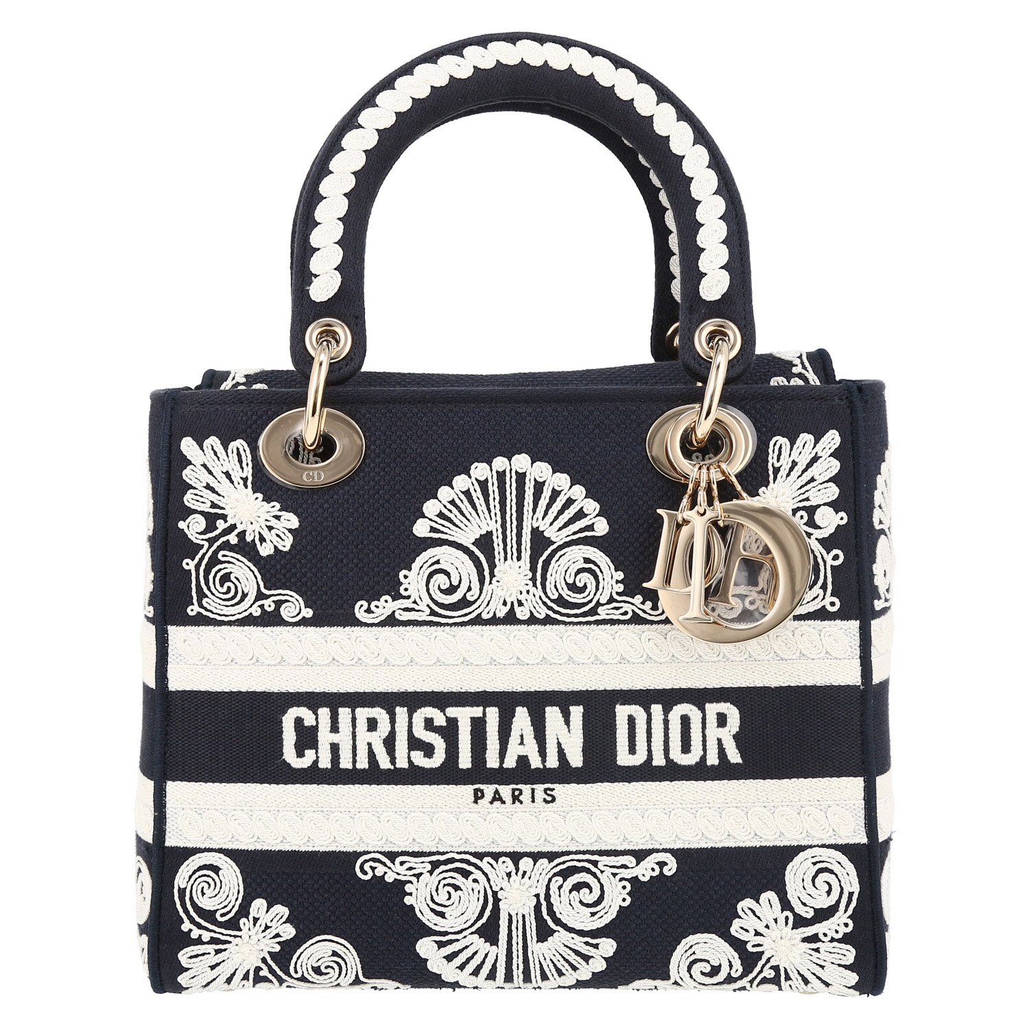 Dior  Lady Dior Edition Limitée medium model  handbag  in blue and white bicolor  canvas - Detail D2
