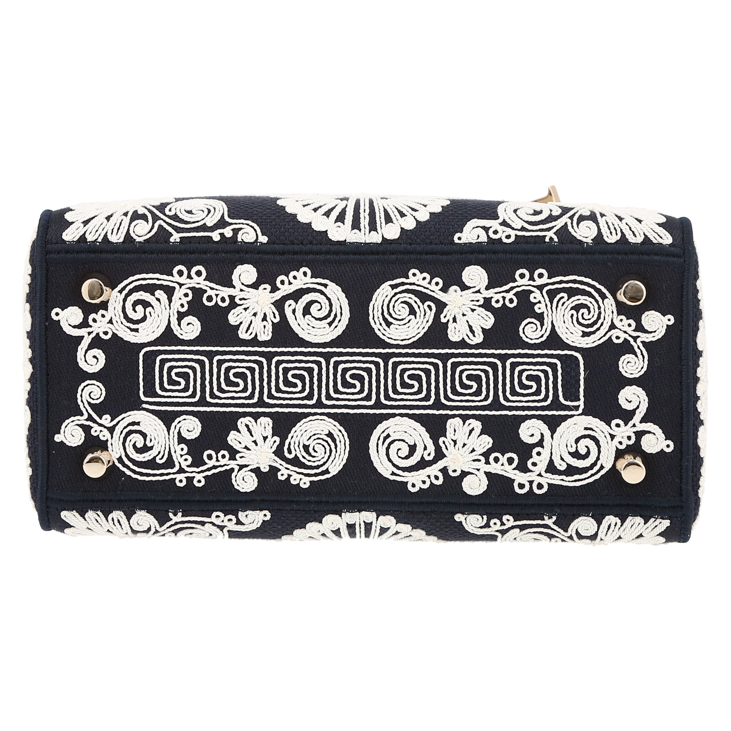 Dior  Lady Dior Edition Limitée medium model  handbag  in blue and white bicolor  canvas - Detail D4