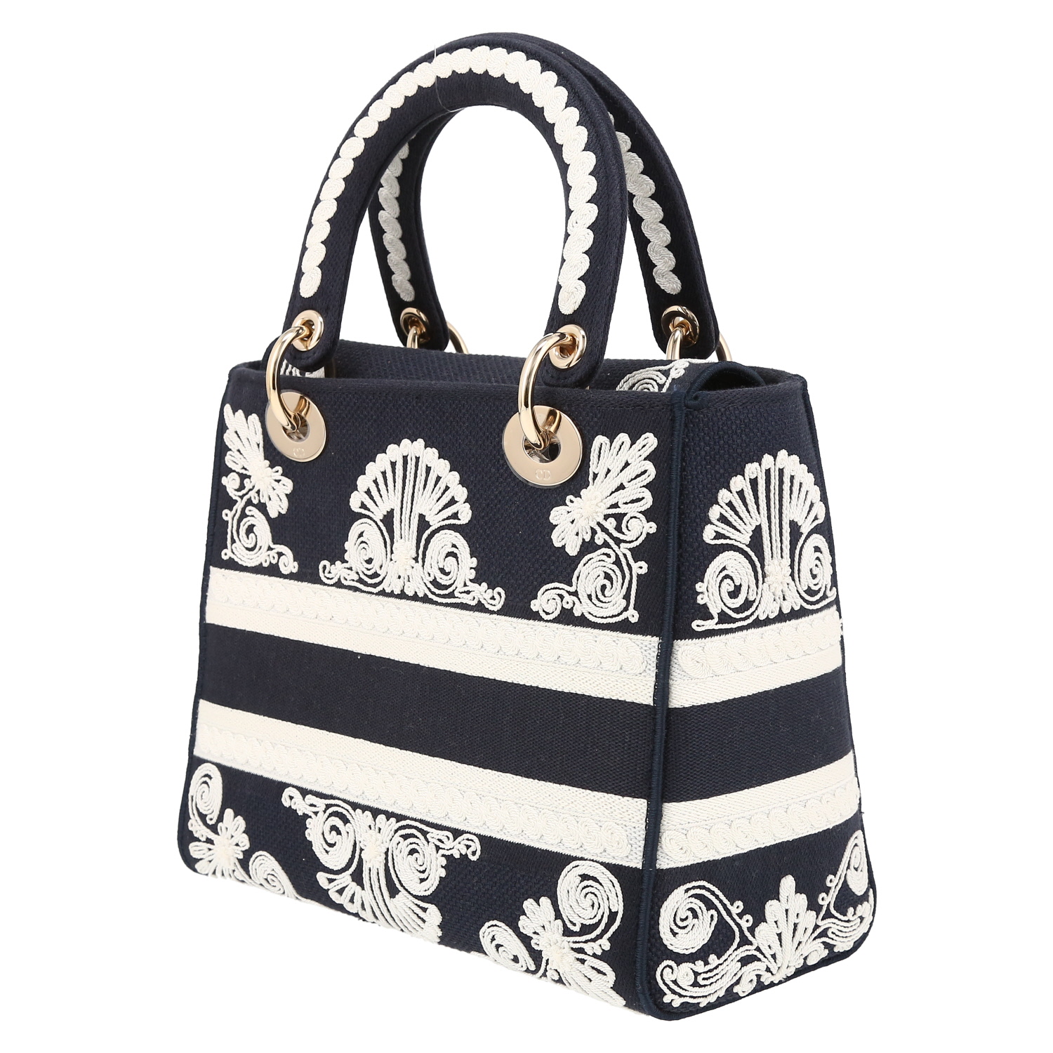 Dior  Lady Dior Edition Limitée medium model  handbag  in blue and white bicolor  canvas - Detail D5