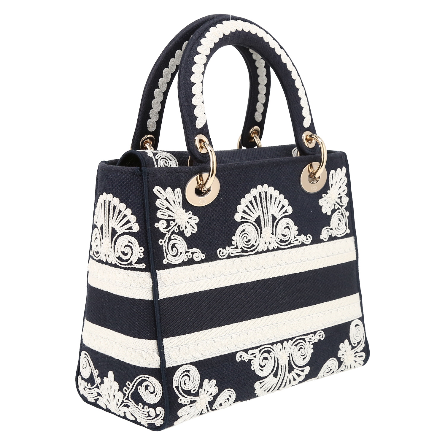 Dior  Lady Dior Edition Limitée medium model  handbag  in blue and white bicolor  canvas - Detail D6