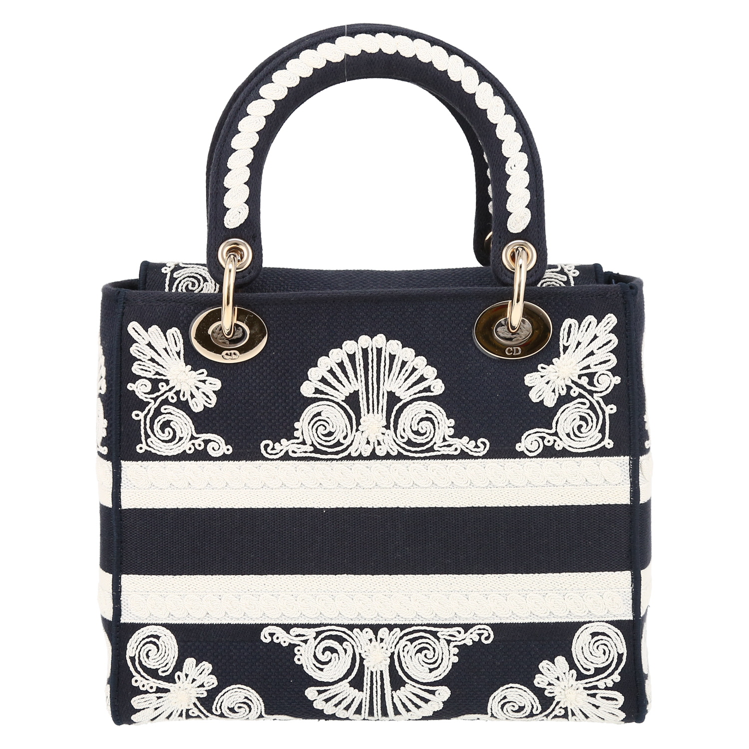 Dior  Lady Dior Edition Limitée medium model  handbag  in blue and white bicolor  canvas - Detail D7