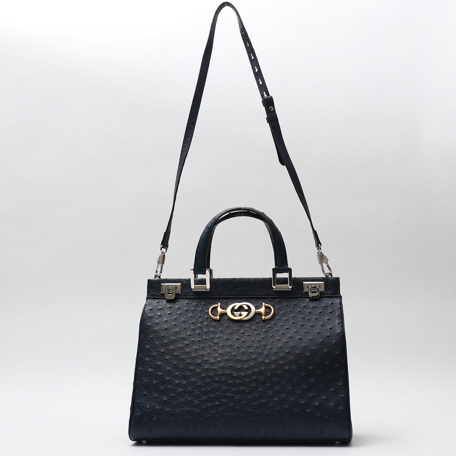 Gucci Zumi shoulder bag in dark blue ostrich leather - Detail D8