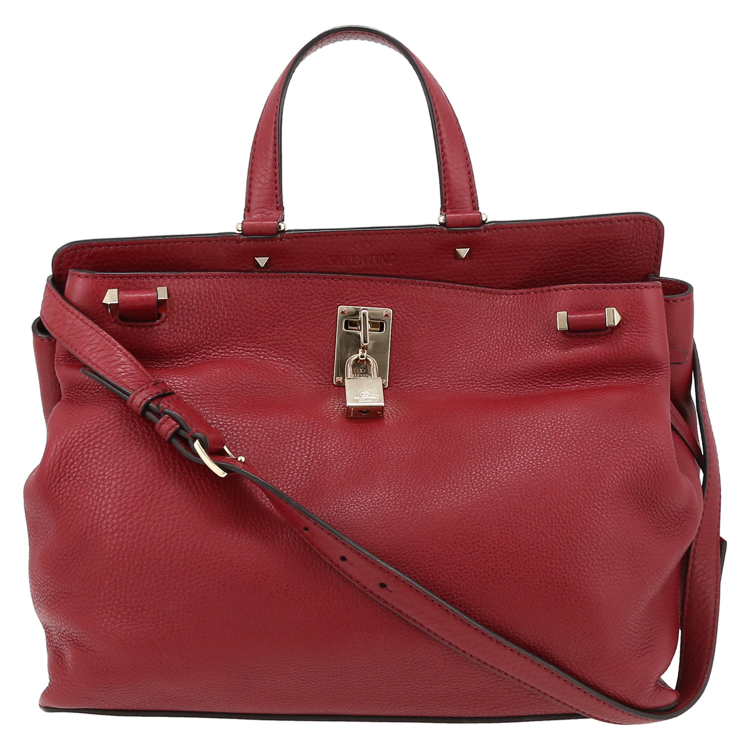 Valentino Garavani  JoyLock large model  shoulder bag  in burgundy grained leather - Detail D2